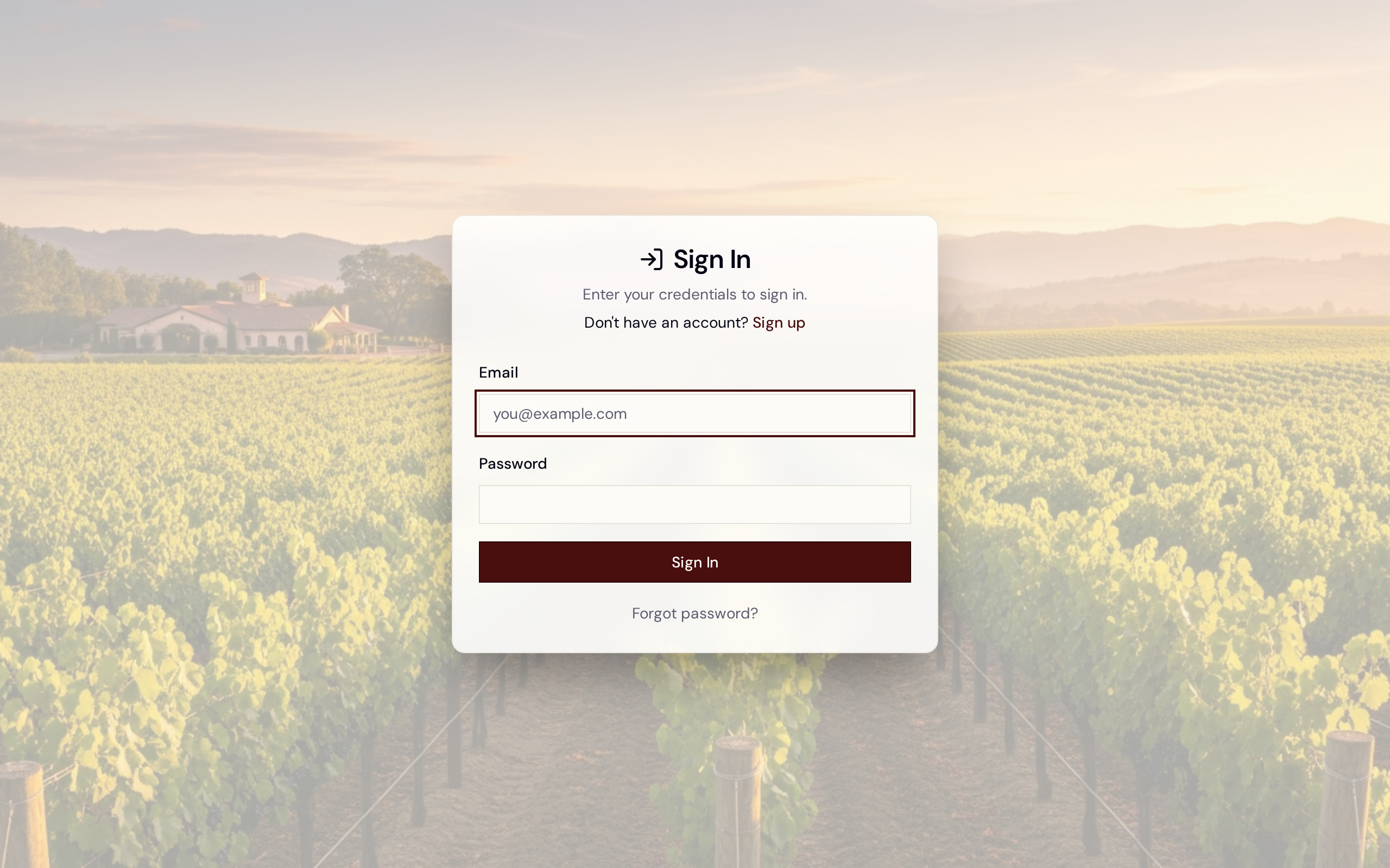 The Avero sign-in screen — your team's way in.