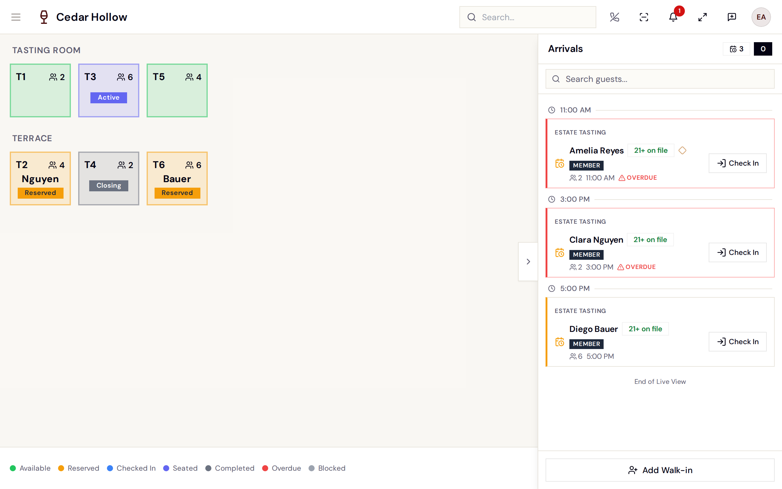 The live floor map — table status at a glance.