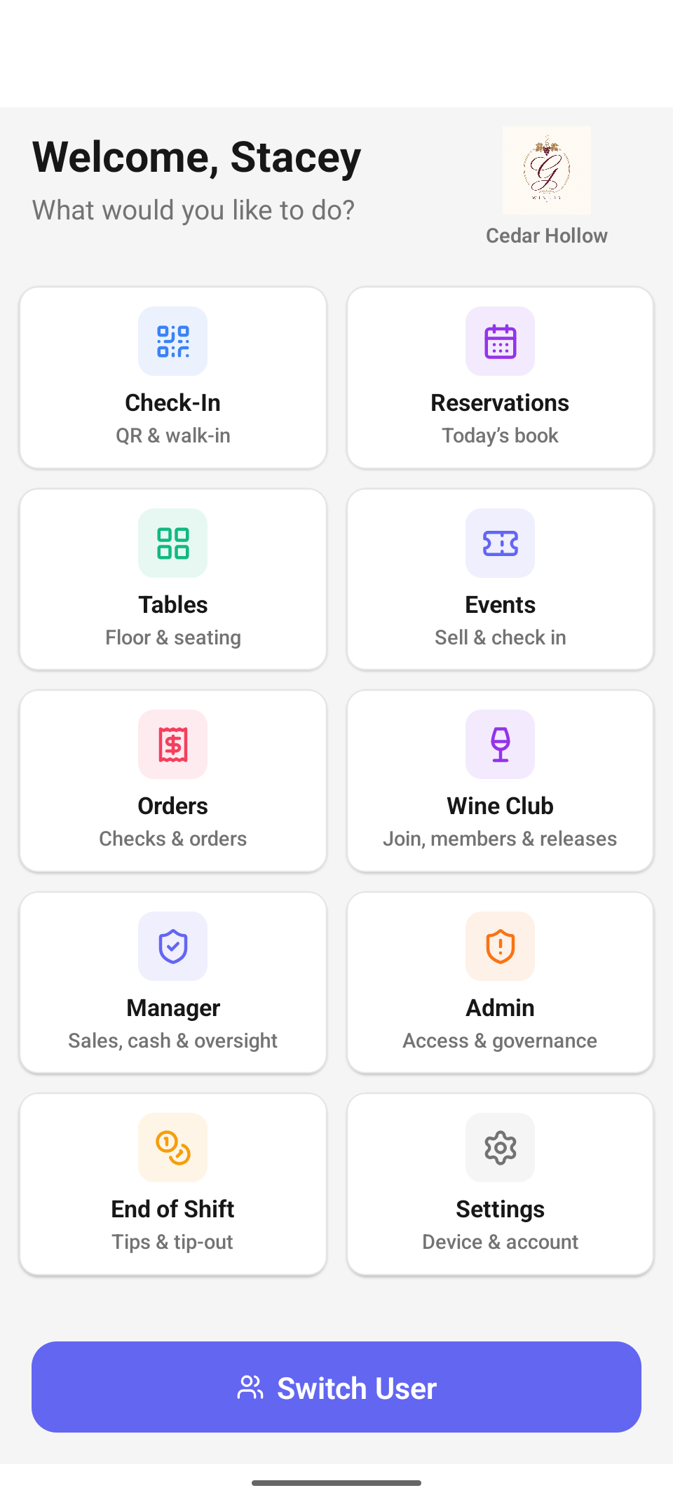 Home dashboard