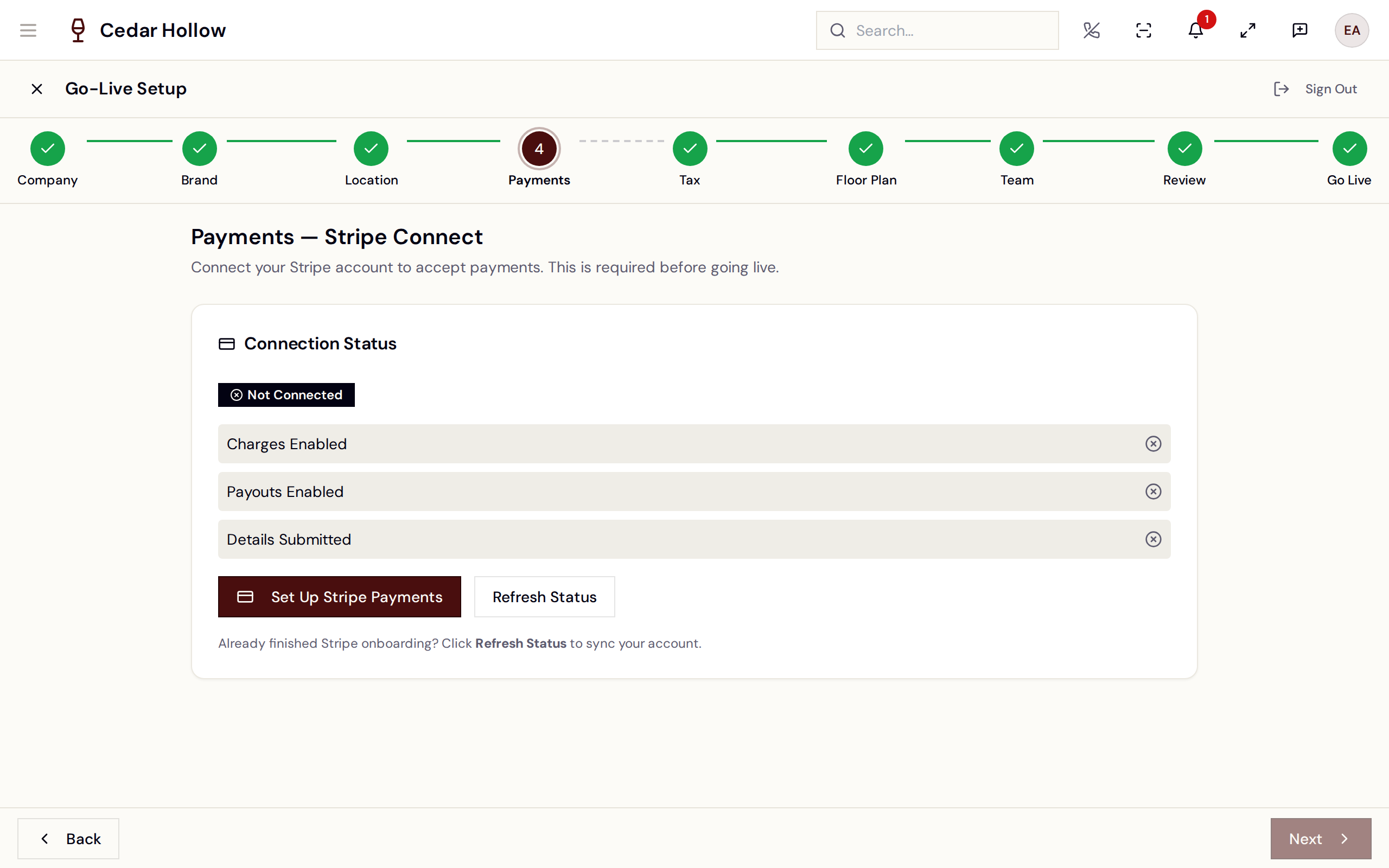 Payments step.