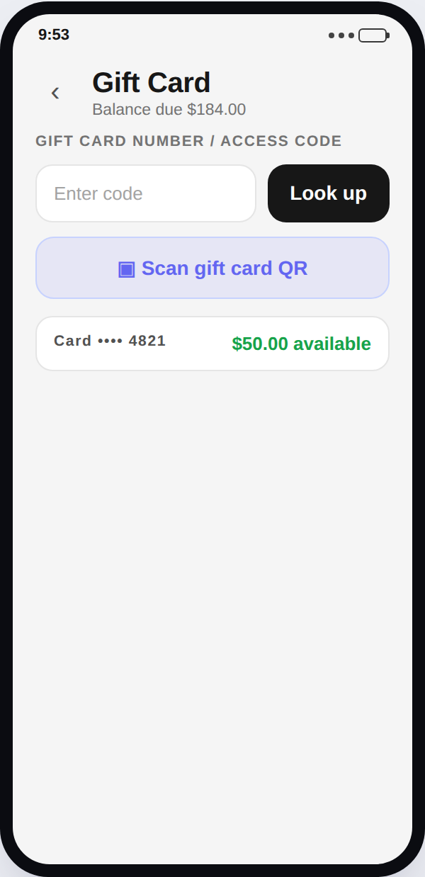 Gift card — enter or scan