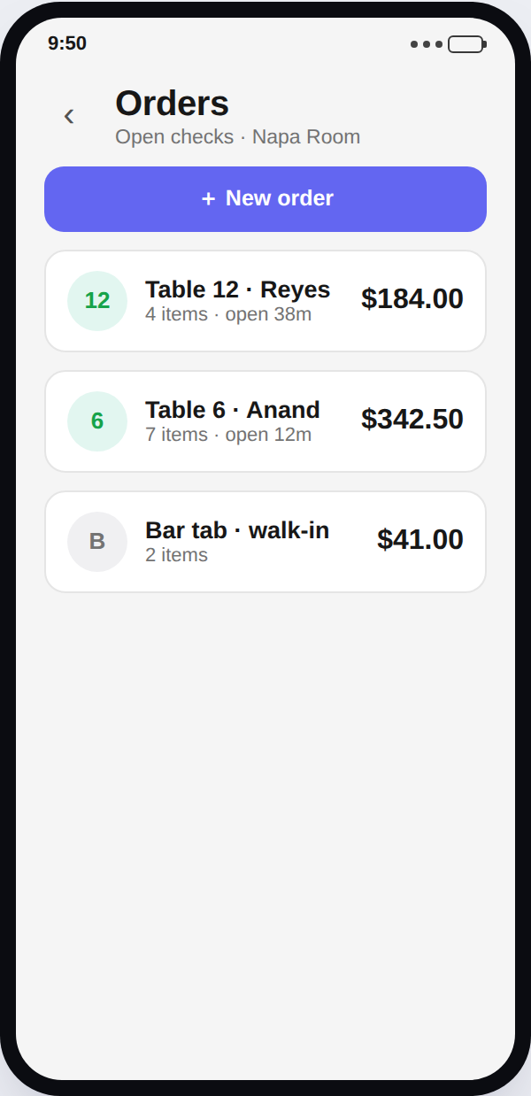 Orders — open checks