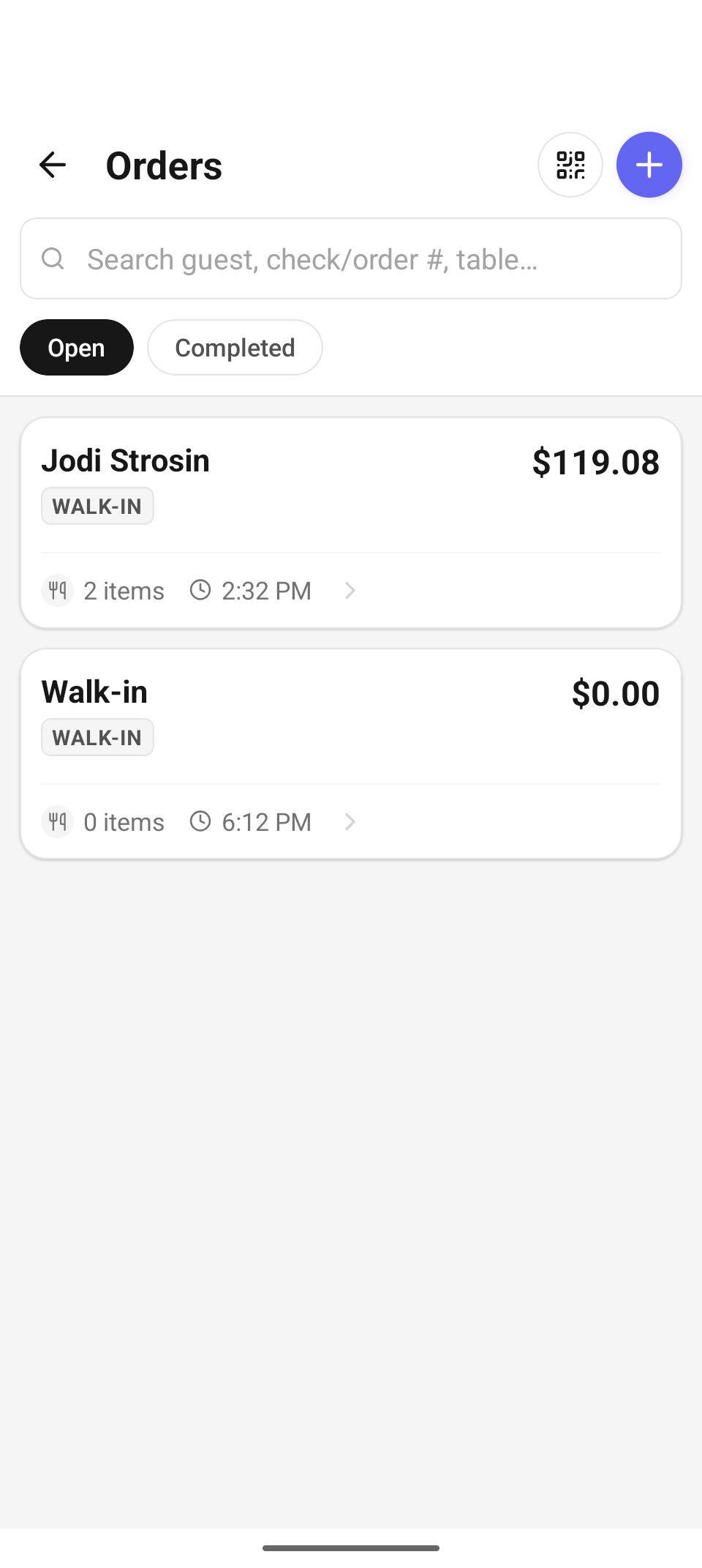 Orders — open checks