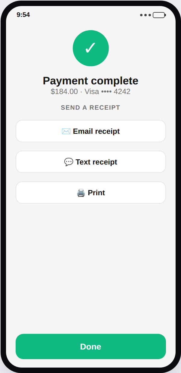 Payment complete — send a receipt