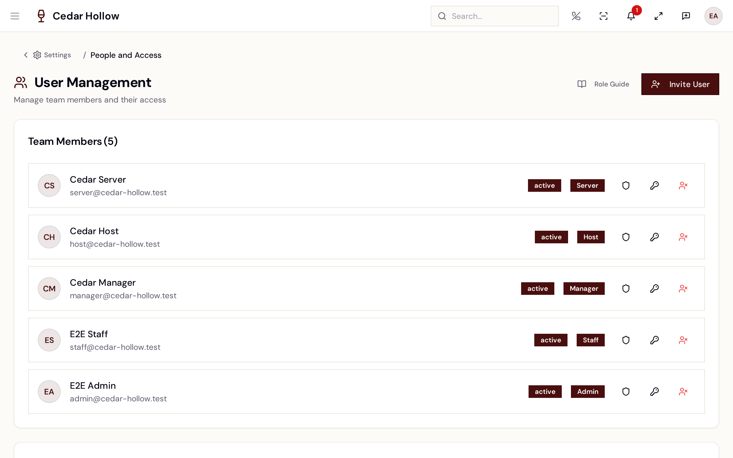People and Access — invite staff by email and assign a role.