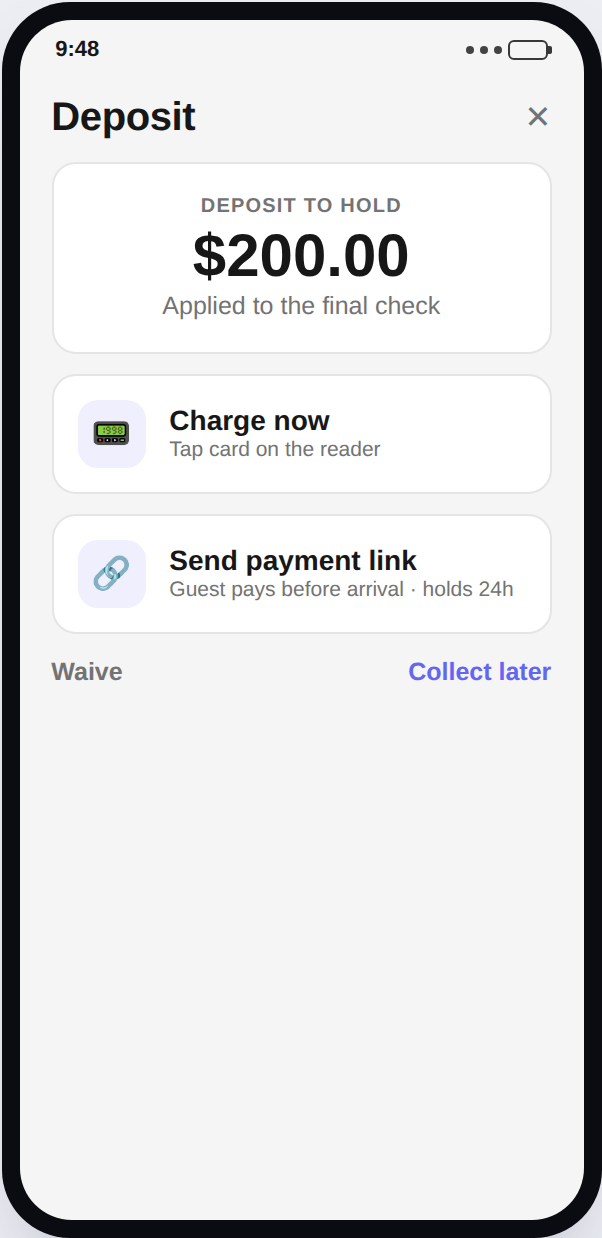 Deposit at booking