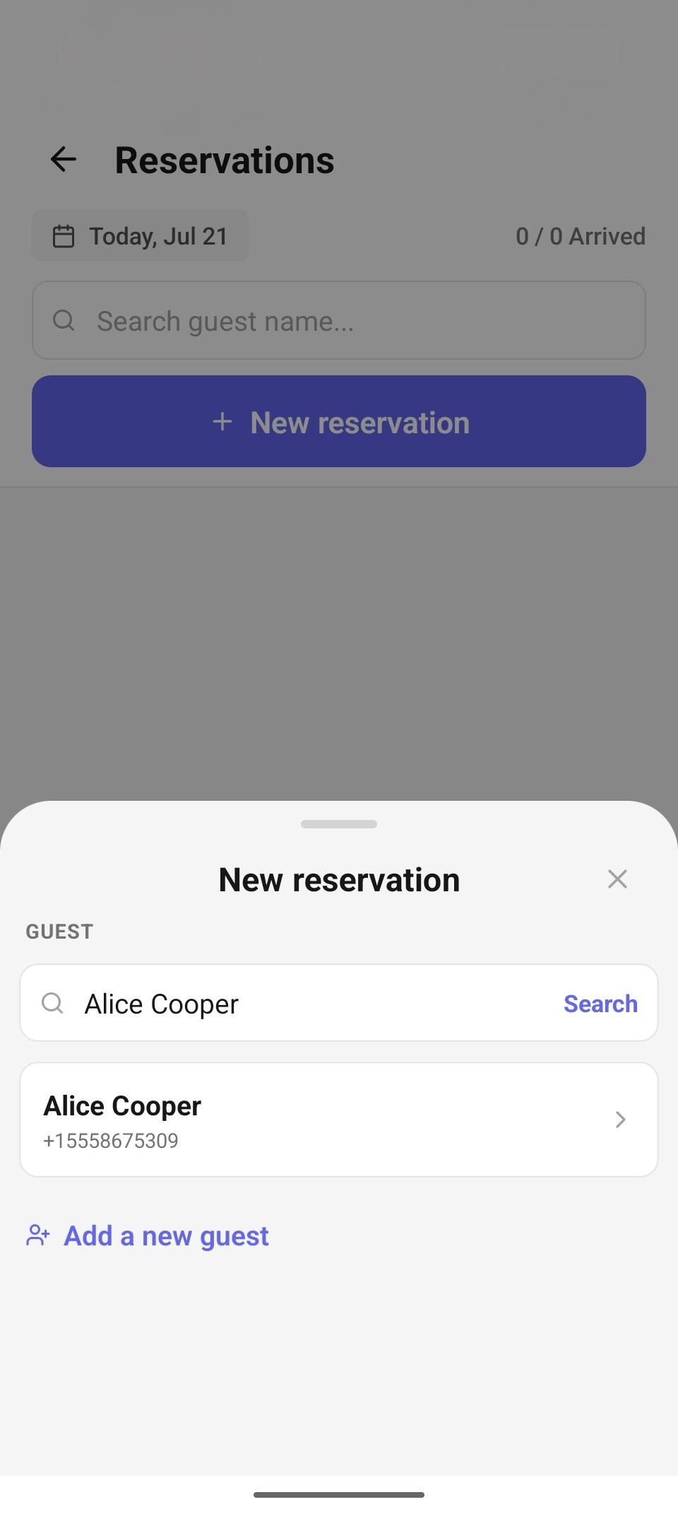 New reservation — choose a guest