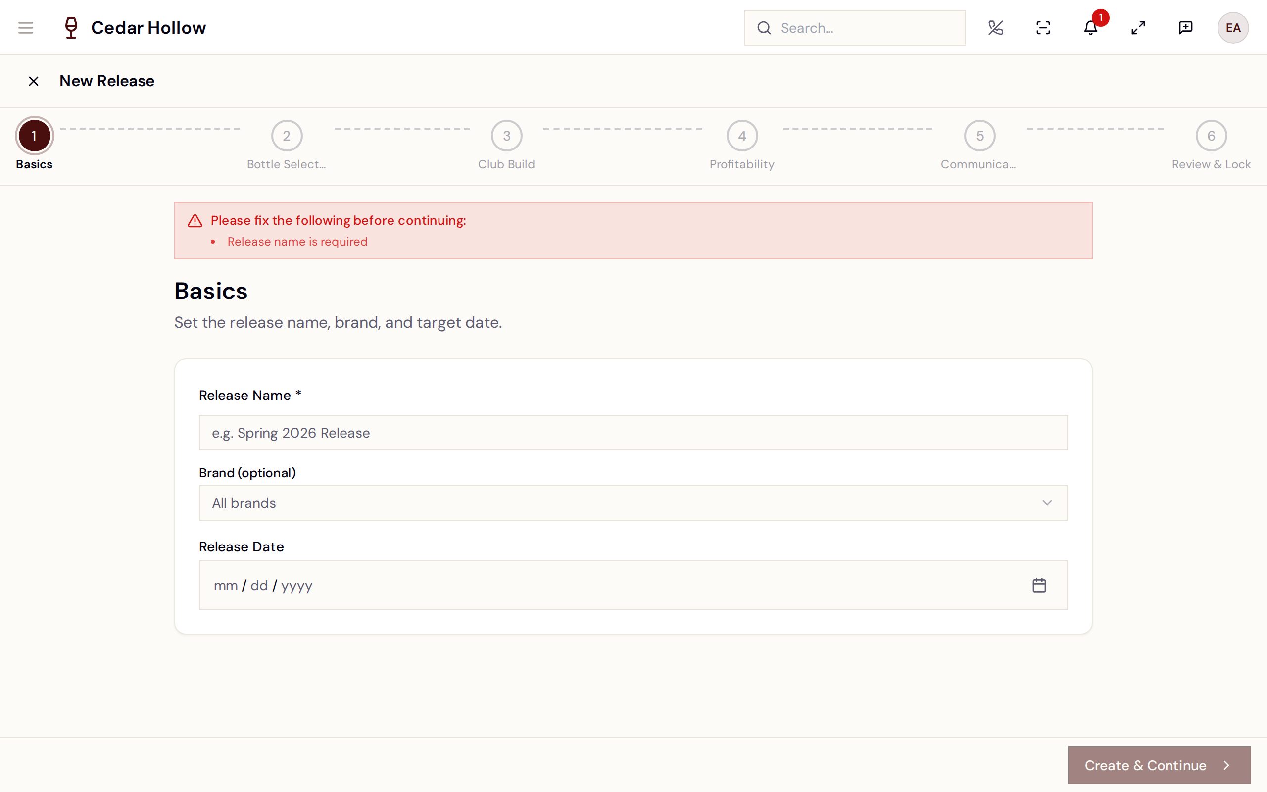 The Shipment Wizard — build a club release across six steps.