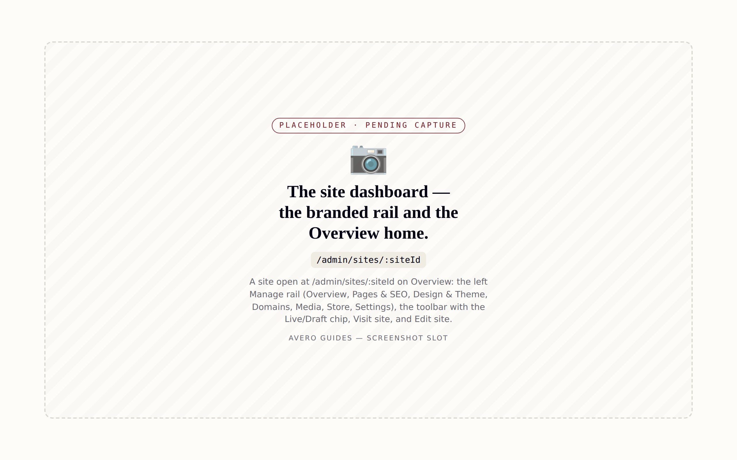 The site dashboard — the Overview home with the Manage rail.