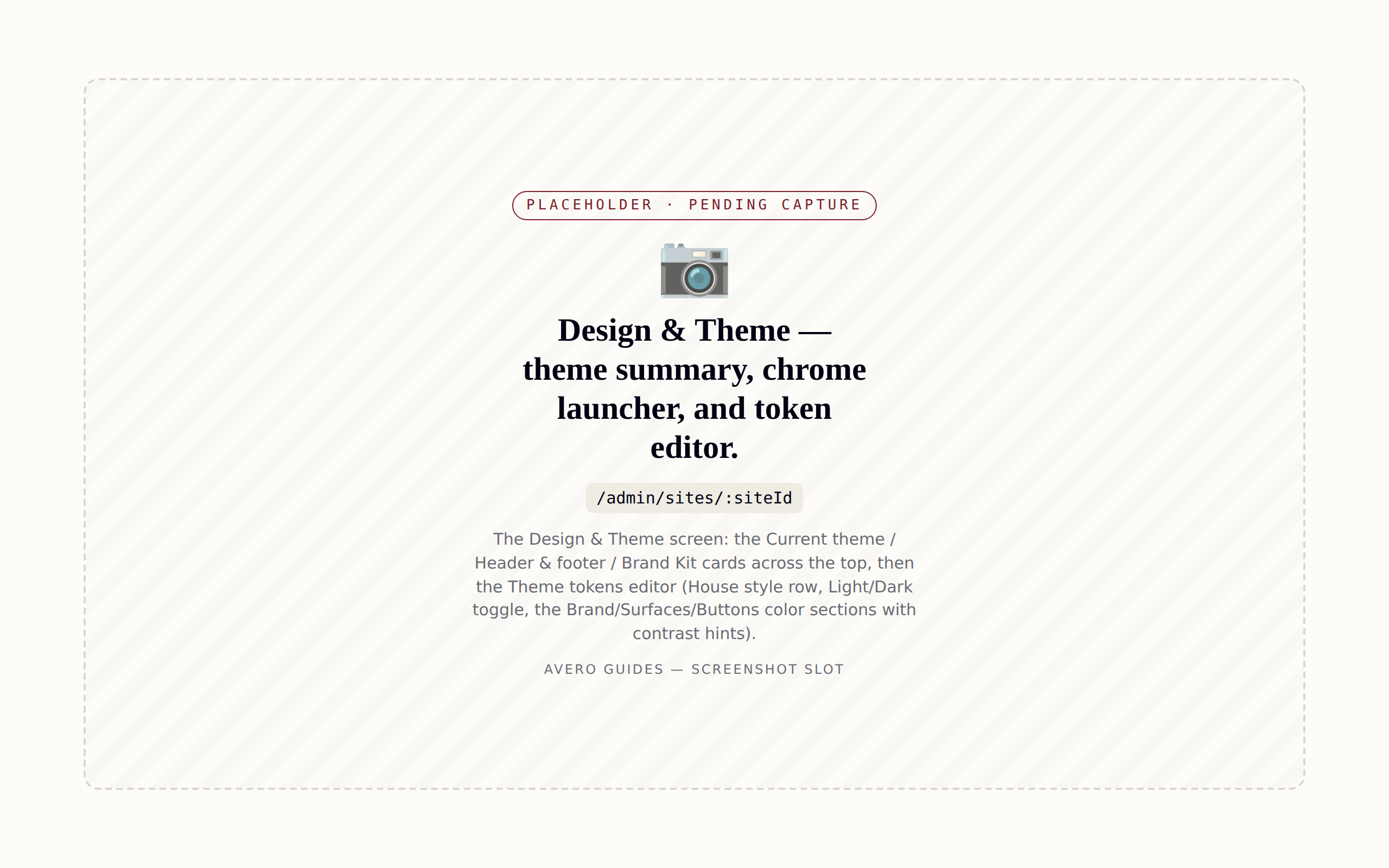 Design &amp; Theme — the theme summary, chrome launcher, and theme-token editor.