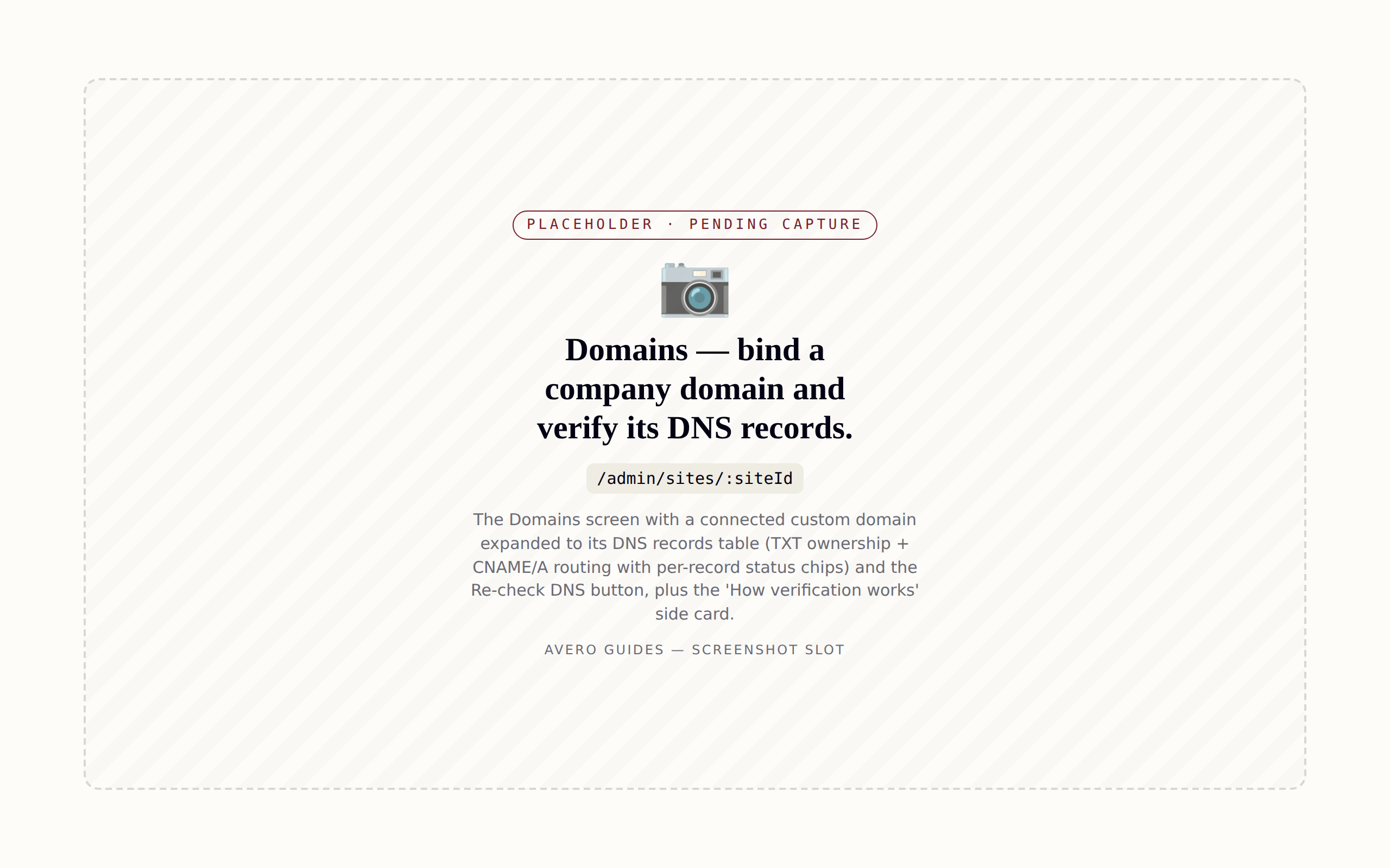 Domains — bind a company domain and verify its DNS records.