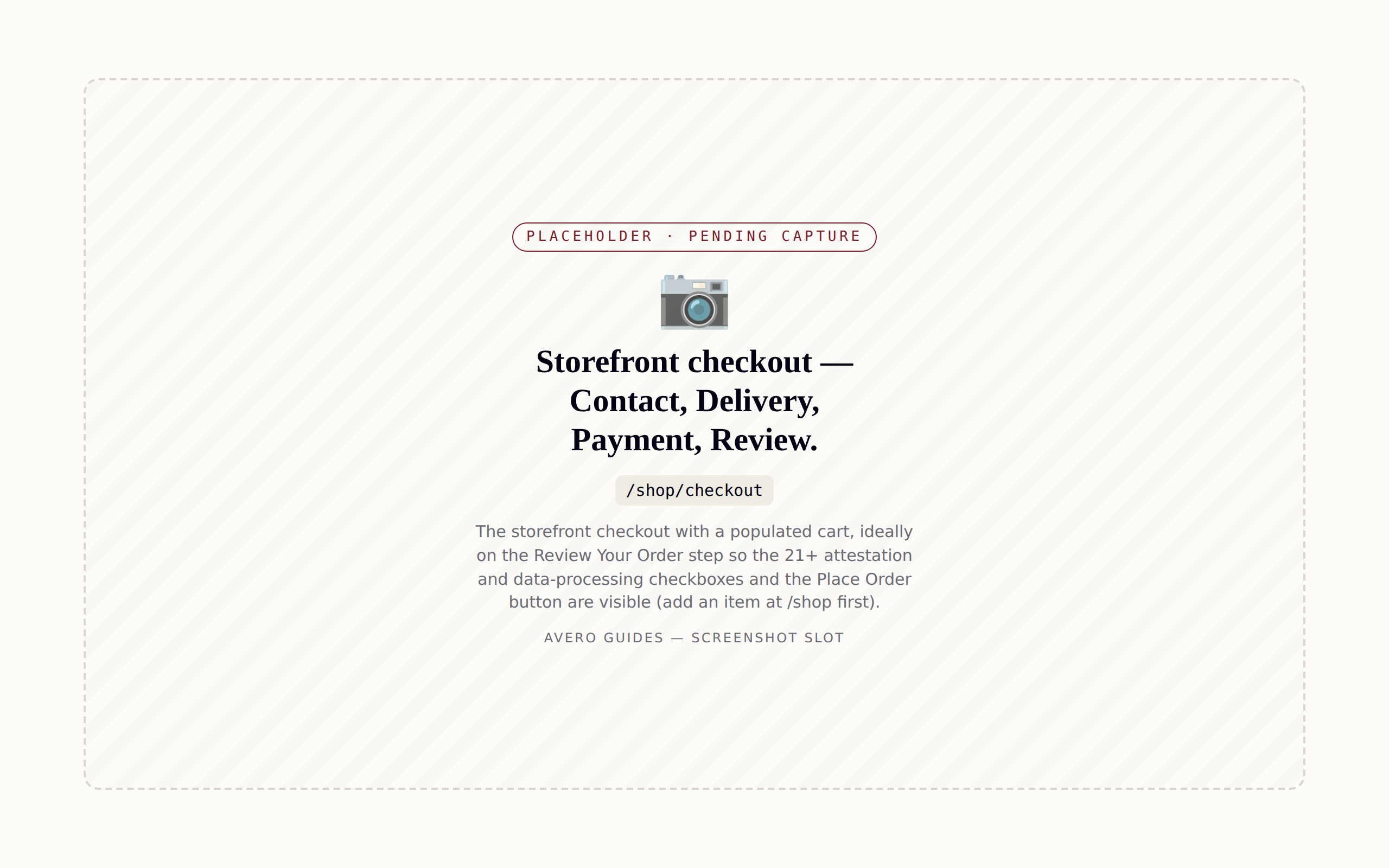 Storefront checkout — Contact, Delivery, Payment, Review.