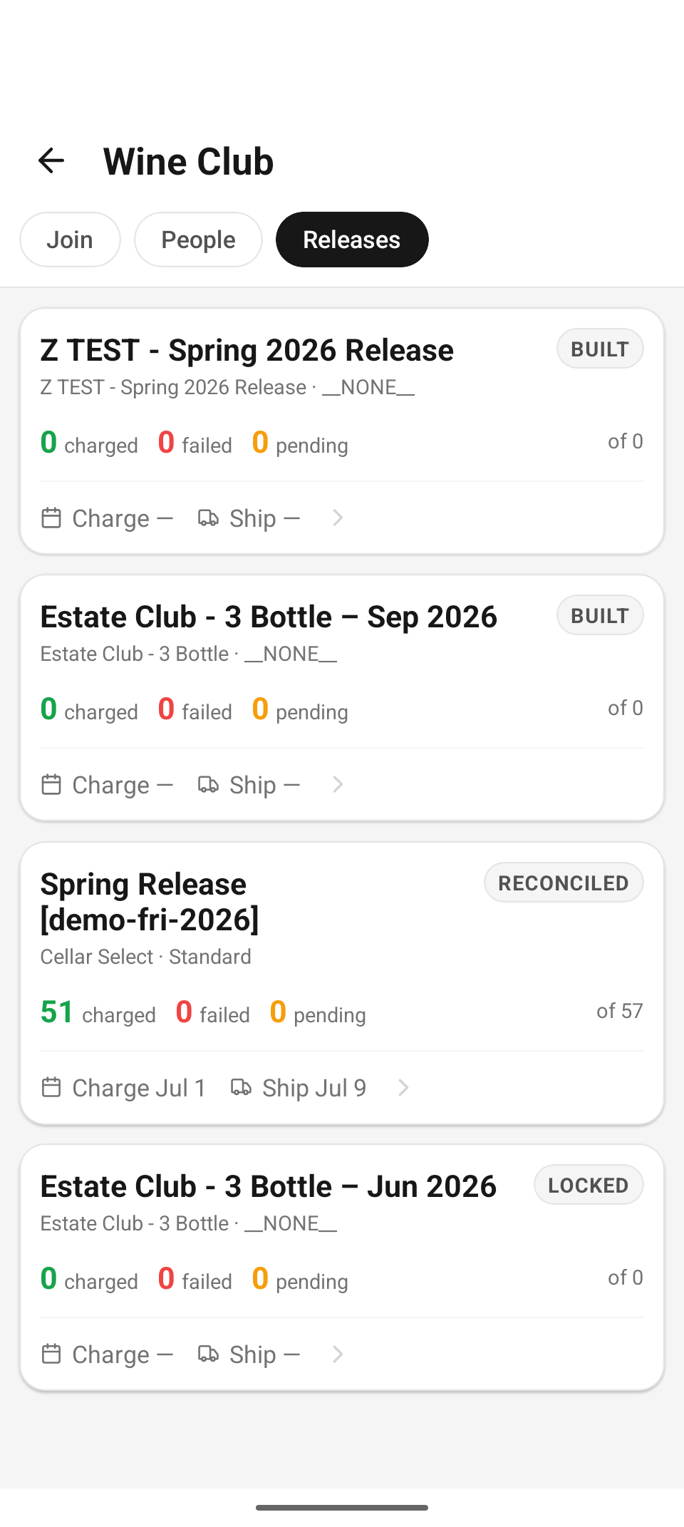 Wine Club — the Releases tab